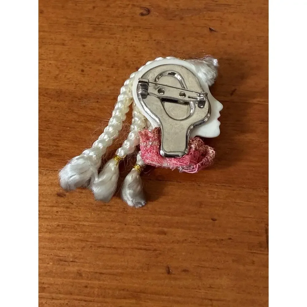 Vintage Sculpted Lady Face Profile Brooch Pin Porcelain Style Collectible